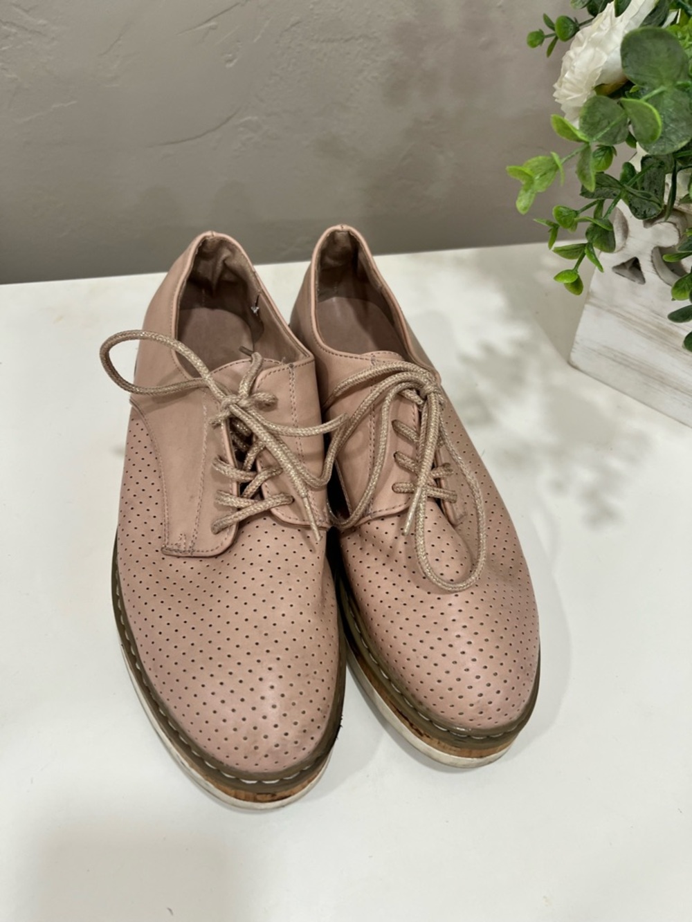 Wanted Blush Pink Perforated Lace-Up Flats